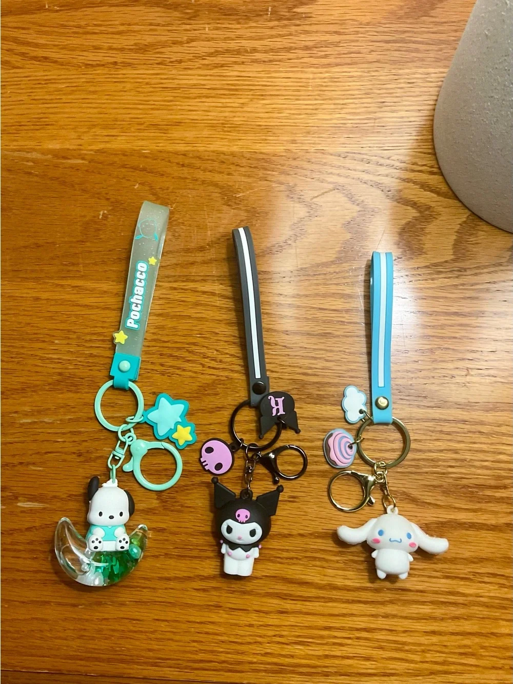 Sanrio Pochacco, Kuromi, and Cinnamoroll mint black aqua Keychain Trio